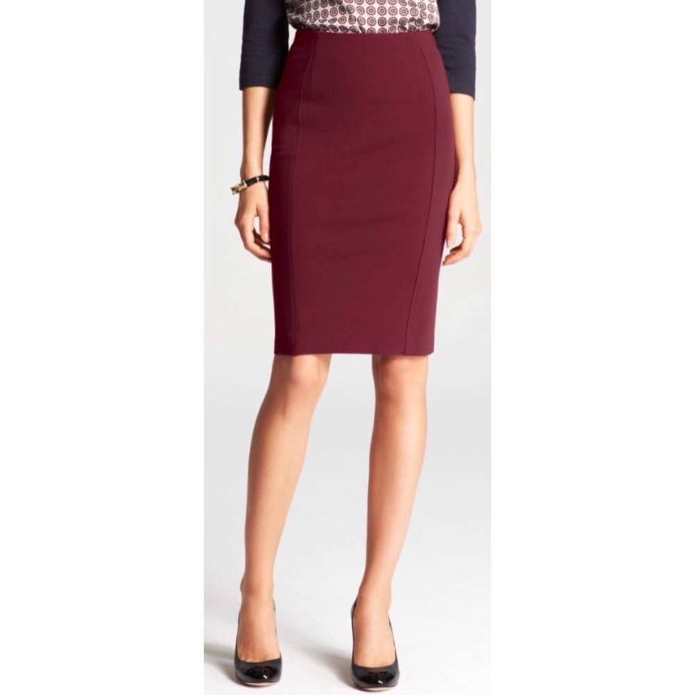 Ann Taylor Ponte Pencil Skirt in Maroon